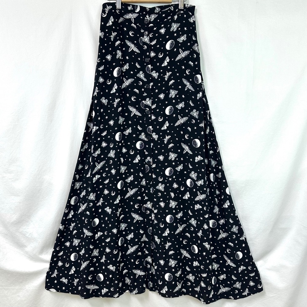 COSMIC AURA Hot Topic Black Celestial Moth Witchy Print Maxi Skirt Womens S Goth